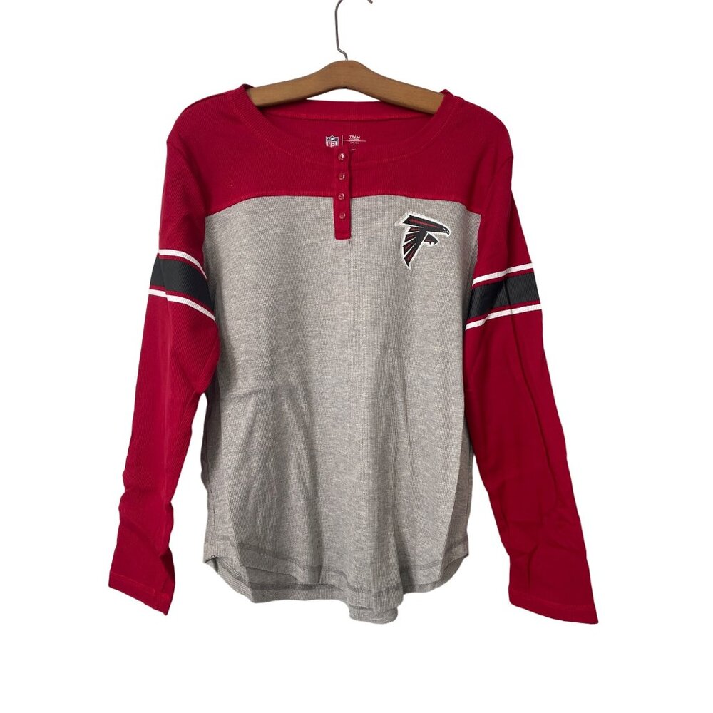 NFL Team Apparel Atlanta Falcons Long Sleeve Waffle Knit Tee Size L Gray Red NEW